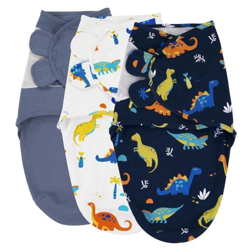 david's kids 100% Cotton 3 Pack Baby Swaddle Wrap for 0-3 Months, Soft Breathable Swaddle Blanket for Newborn Infant, Adjustable Baby Wrap Sleep Sacks for Boys Girls, Newborn Essentials, Dinosaur