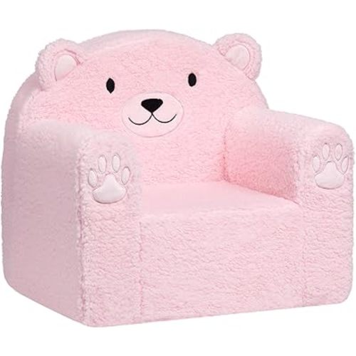 ALIMORDEN Kids Ultra-Soft Snuggle Foam Filled Bear Chair, Toddler Sherpa Reading Couch, Single Cuddly Sofa, Pink
