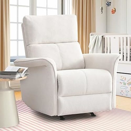 cinkehome Rocking Recliner Chair for Nursery, 3-Position Glider Recliner with Smooth Motion, Fleece Fabric, Deep Seat & High Back – Compact for Small Spaces