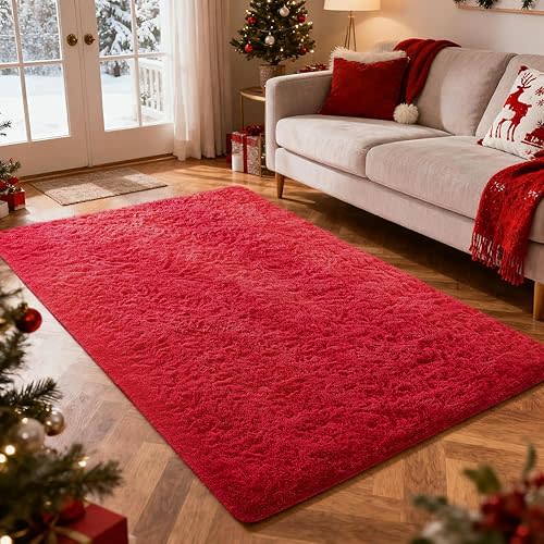 Ophanie Red Rugs for Bedroom Living Room, Fluffy Fuzzy Furry Carpet, Plush Soft Shaggy Bedside Indoor Floor 4x6 Area Rug for Kids Girls Boys Baby Teen Dorm Nursery Home Decor Aesthetic
