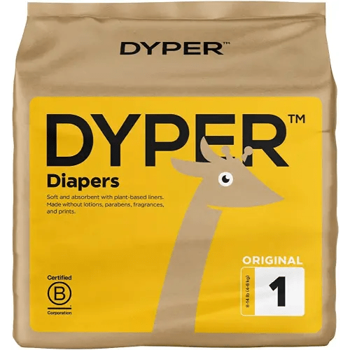 DYPER Viscose from Bamboo Baby Diapers Size 1 | Honest Ingredients | Cloth Alternative | Day & Overnight | Made with Plant-Based* Materials | Hypoallergenic for Sensitive Newborn Skin, Unscented