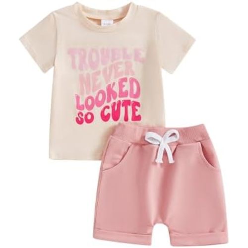 Toddler Baby Girl Summer Clothes Infant Outfit Letter Print Short Sleeve T Shirt Tops and Jogger Shorts Set