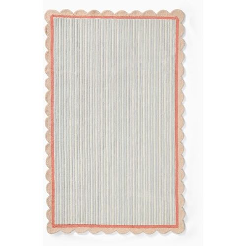 Allen Home Stripe Scallop Area Rug – 6’ x 9' – Handmade Wool Area Rugs – Multi – Anti-Skid Rugs for Living Room, Bedroom – Carpets with Non-Slip Natural Backing with 100% Cotton