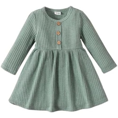 PATPAT Baby Toddler Girl Ribbed Knit Cotton Dress – Versatile Sleeveless Tank & Long Sleeve Dress