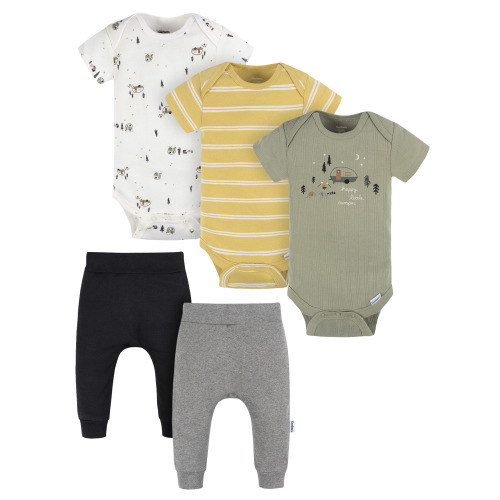 Gerber Baby Boy Bodysuits & Pants Outfit Set, 5-Piece, Newborn-12 Months