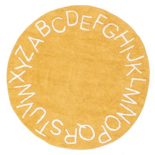 Kids Washable Round Alphabet Rug Yellow 4 ft. x 6 ft. Area Rug