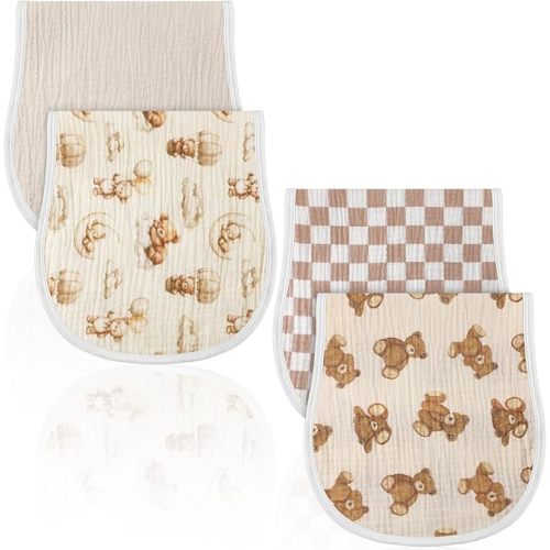 4 Pcs Bear Baby Burp Cloths 100% Cotton Absorbent & Soft Burping Cloth Newborn Towel 2-in-1 Large Size Baby Spit up Burping Rags Set for Boys and Girls Infant Newborn
