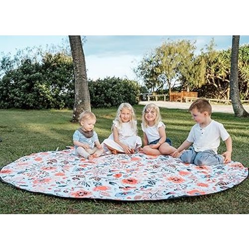Large Round Waterproof Picnic Blanket (79") for Baby and Family, Outdoor Blanket Baby Mat, Foldable Padded Spill-Proof Mat, Fits 4 to 6, Stylish Picnic Blanket Waterproof