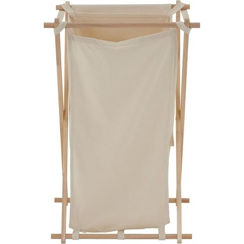 Household Essentials 6785-1 Collapsible Wood X-Frame Laundry Hamper with Fold Over Lid