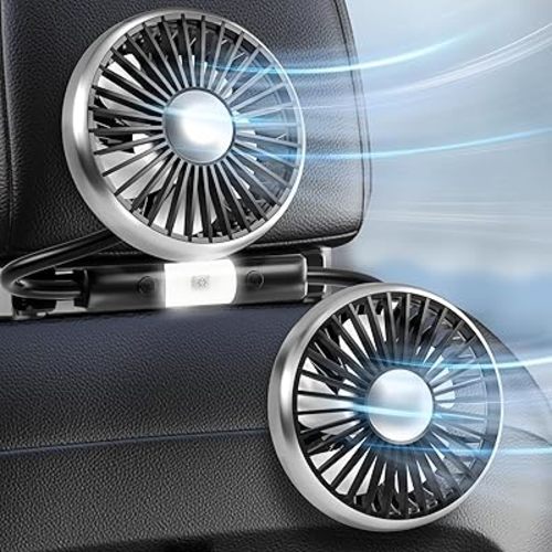 Dealswin Car Fan for Backseat Kids, 2025 Upgraded Dual-Head Car Seat Fans with LED Lights, 3-Speed and 360° Rotatable USB Powered for SUV, RV, Truck, Vehicles