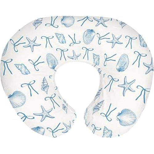 Summer Conches Bows Sea Baby Nursing Pillow Covers for Boy Girl Ocean Seashells Beach Nursery Feeding Pillowcase for Breastfeeding Pillows Boho Nautical Life Soft Stretchy Cover for Newborn Infant