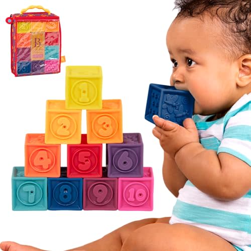 B. toys Baby Blocks Stacking & Building Toys For Babies 10 Soft & Educational Blocks- Numbers, Shapes, Colors, Animals- One Two Squeeze- 6 Months +