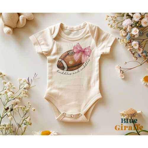 Cute Football Cuddles and Huddles Onesie® - Baby Girl Football Natural Onesie® - Cute Fall Natural Bodysuit