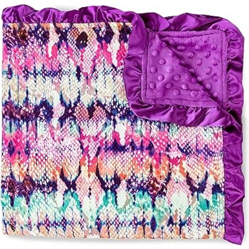 Top Tots Baby Blanket - Watercolor Reptile with Purple Minky Dot & Satin Ruffle, 31 x 31 Inch Multicolored