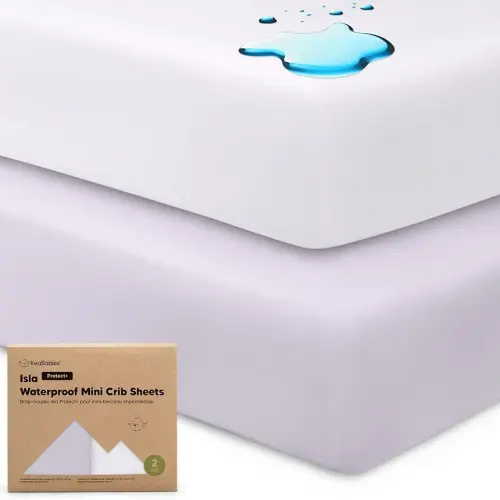 2-Pack Waterproof Pack and Play Sheets, Mini Crib Sheets Fitted for Boy, Girl - 38 x 26 Viscose from Bamboo Pack N Play Mattress Sheets for Graco, Toddler Playard Baby Crib Sheets Neutral (Lilac)