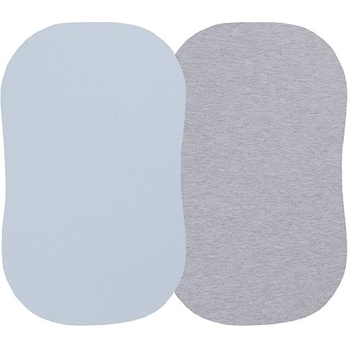 100% Organic Cotton Bassinet Sheets Compatiable with All Halo Bassinest, 2 Pack Jersey Knit Fitted Sheet for Baby Boy and Girl, Grey and Pastel Blue