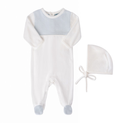 Baby Chevron Velour Romper with Bonnet