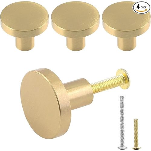 4 Pack 1 inch Cabinet Knobs with Mounting Screws, Solid Brass Drawer Knobs, Round Dresser Knobs, Drawer Pulls, Dresser Drawer Handles