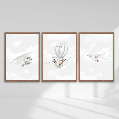 Hot Air Balloon Nursery Art, Duck Nursery Print, Dog Nursery Print, Cloud Nursery Decor, Neutral Nursery Art, Air Balloon Decor, Silly Goose