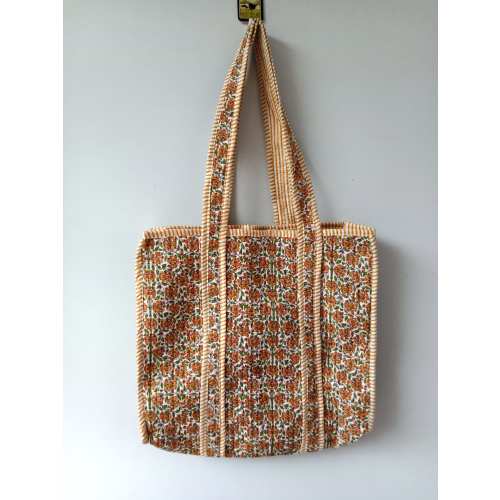 Quilted Cotton Handprinted Reversible Large multicolor Floral Tote Bag Eco friendly Sustainable Sturdy Grocery Shopping Handmade Boho bag