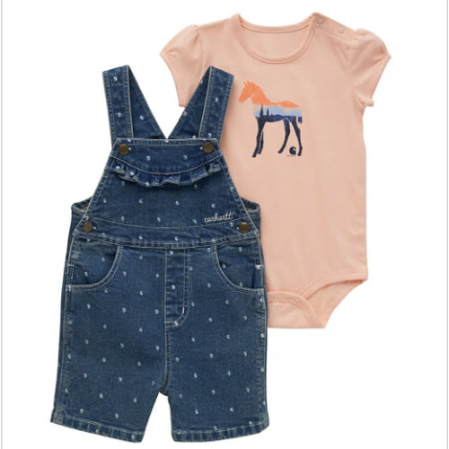 Girls' Two-Piece Short-Sleeve Bodysuit & Denim Shortall Set (Infant)