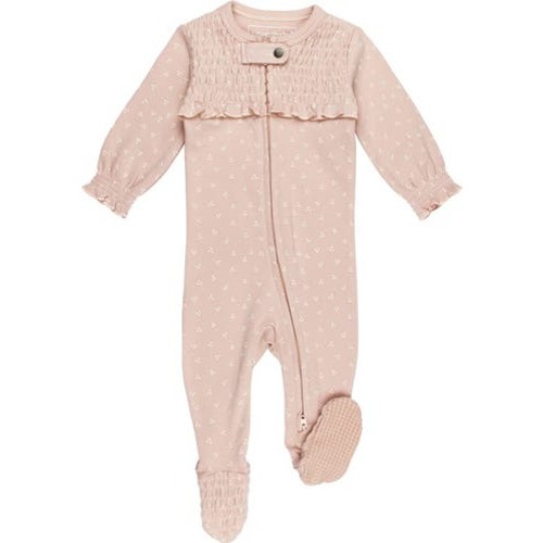 Smocked Organic Cotton Zip Footie, 0-3M