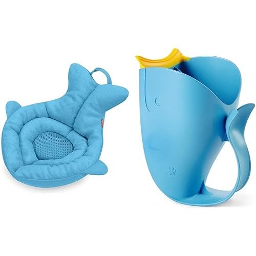 Skip Hop Soft Sink Baby Bath Tub, Moby, Blue & Baby Bath Rinse Cup, Moby Tear-Free Waterfall Rinser, Blue