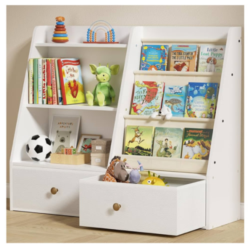 3 Tier Kids Bookshelf, Toddler Bookshelf and Toy Storage, Baby Wooden Bookcase with Drawers, Children Book Shelf for Kids Room, Nursery Storage Book Rack for Playroom, Classroom, White