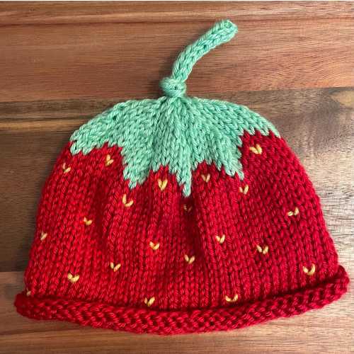 Strawberry Baby Hat, Strawberry Newborn Hat, Strawberry Toddler Hat, Strawberry Adult Hat, Fruit Hat, Roll Brim Hat, Gift, Hand Knit Beanie!