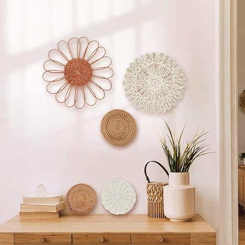 MeraMera Boho Wall Decor, Rattan Flower Wall Decor,Nursery Wall Decor,Nursery Decor Set of 7