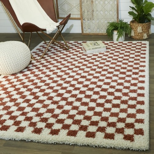 Covey Plush Checkered Thick Shag Area Rug - 6’7” Square