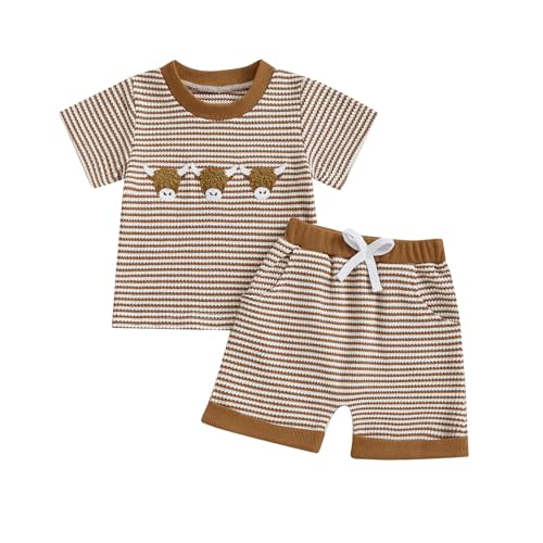 VISGOGO Baby Boy Girls Toddler Summer Outfit Striped T-shirt Toddler Boy Summer Clothes 6 12 18 Months 2 3 4 5 T Short Set