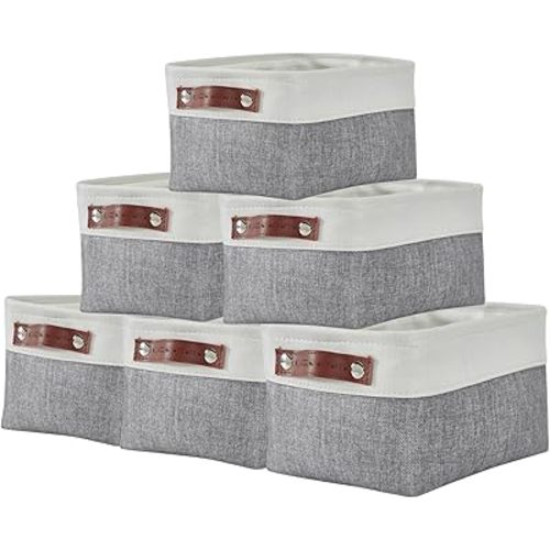 DECOMOMO Small Storage Basket, Closet Storage Bins, Baskets for Organizing Shelves (Grey & White, Small - 6 Pack)