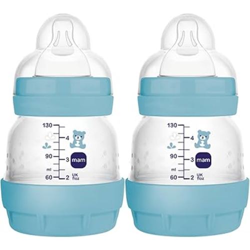 MAM Easy Start Anti-Colic Baby Bottles, Extra Slow Flow, Breastfeeding-Like Silicone Nipple Bottle, Reduces Colic, Gas, & Reflux, Easy-to-Clean, BPA-Free, Vented Baby Bottles for Newborns, 0-3 Months