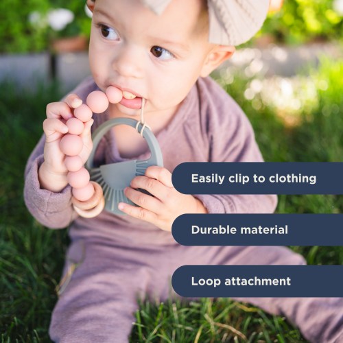 Sage Silicone Bead & Wood Ring Pacifier Clip | Babeehive Goods