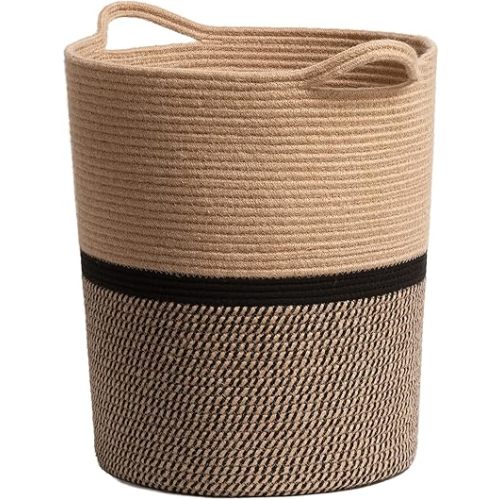 INDRESSME Wicker Laundry Hamper Tall Laundry Basket for Blankets, Clothes, Toys, Woven Storage Baskets for Living Room, Wicker Basket for Gifts, 17.8" x 15.8" x 13.8"
