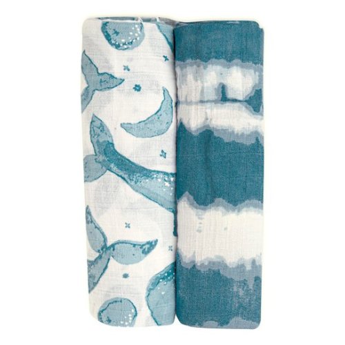 Crane Baby Blue & White Whale Caspian Swaddle Blanket Set