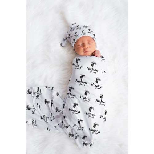 Personalized Lineman Silhouette Baby Boy Name Custom Swaddle Gift Idea For Baby Boy, Baby Black Name Swaddle Blanket Photo Prop, Newborn Boy