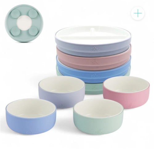 Kids Porcelain Mealtime Bundle | Suction Sleeves | 7.8" Plates + Bowls | 8 Pcs | Blush/Lilac/Sage/Misty Blue
