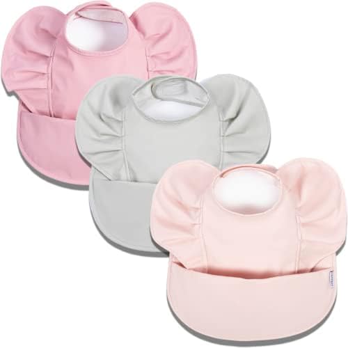 Ruffle Smock Bibs For Babies 6-24 Months - Waterproof Food Catcher Bibs With Pocket - Mess Proof Baby Eating Bibs