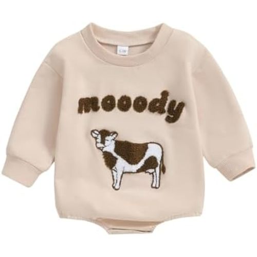 Kayotuas Western Baby Boy Girl Clothes Sweatshirt Romper Cow Print Long Sleeve Bodysuit Oversized Sweater Spring Fall Outfits