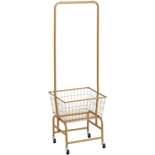 ALIMORDEN Laundry Cart with Clothes Rack, Rolling Laundry Butler with Wire Storage Rack,Gold