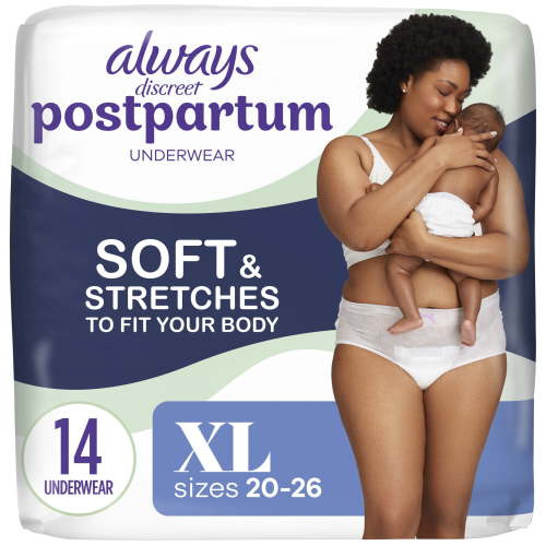 Always Discreet Postpartum and Adult Incontinence Underwear for Women, Size XL, Maximum Protection, 14 CT