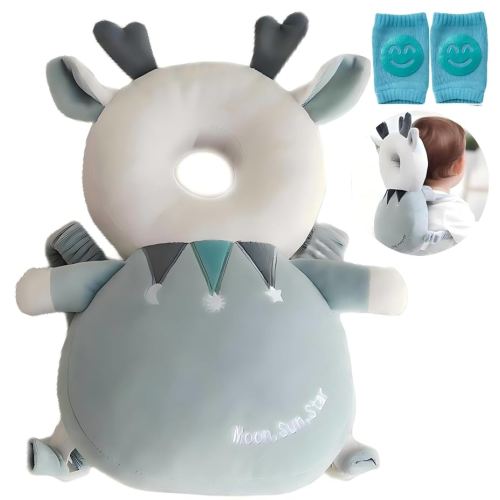 Baby Head Protector, Baby Fall Back Head Protector, Adjustable Baby Head Protection Backpack with Baby Knee Pads for Crawling, Safety Baby Head Protector, Baby Walking Harness(Magic Deer)