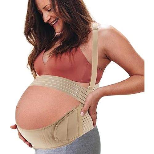 Pregnancy Belly Band, Shoulder Strap Belly Support Brace, Pregnancy Support Belt, Lightweight Abdominal Binder, for Abdomen, Flesh Color, Large, 1 Set