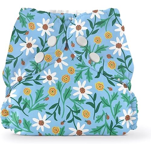 Esembly Cloth Diaper Outer, Swim and Waterproof Cloth Diaper Cover, Leak-Proof and Breathable Layer, Reusable with Snap Closure - Size 1 (7-17lbs), Dancing Daisies