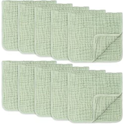 Comfy Cubs Muslin Burp Cloths Large 100% Cotton Hand Washcloths for Babies, Baby Essentials 6 Layers Extra Absorbent and Soft Boys & Girls Baby Rags for Newborn Registry (Sage 10-Pack, 20" X10")