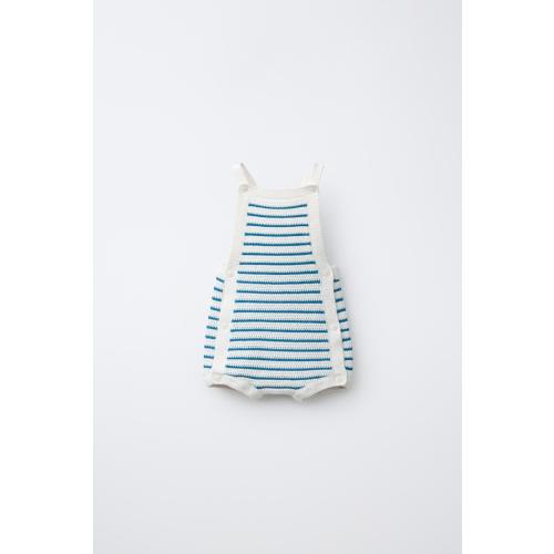 STRIPED KNIT OVERALL SHORTS - Ecru | ZARA United States