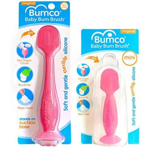 Baby Bum Brush, Original Diaper Rash Cream Applicator, Soft Flexible Silicone Brush, Unique Gift + Mini Diaper Rash Cream Applicator with Travel Case, [Pink + Pink]