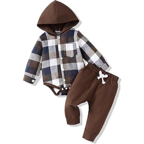 3-6 Months Baby Boy Clothes Winter Fall Infant Boy Outfits Shower Gifts Flannel Plaid Hoodie Romper Baby Boy's Clothing Baby Boys Clothes 3-6 Months